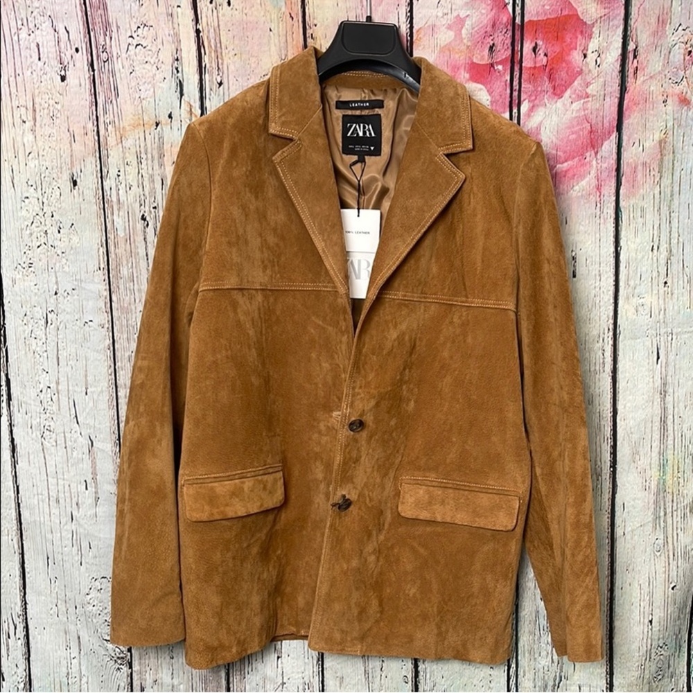 Zara Brown Tan Suede Leather Jacket